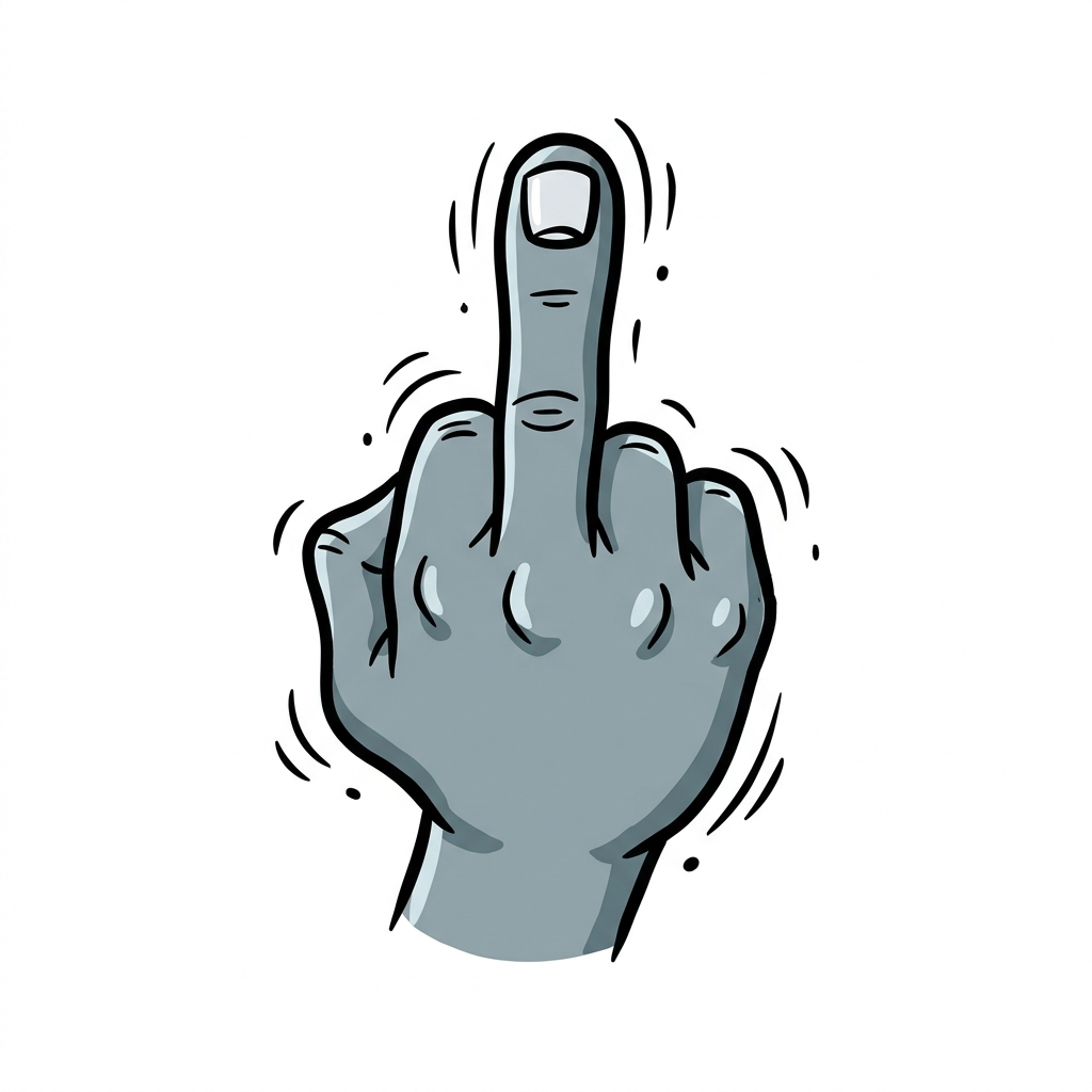 Cartoon Mittelfinger im Rick & Morty Stil