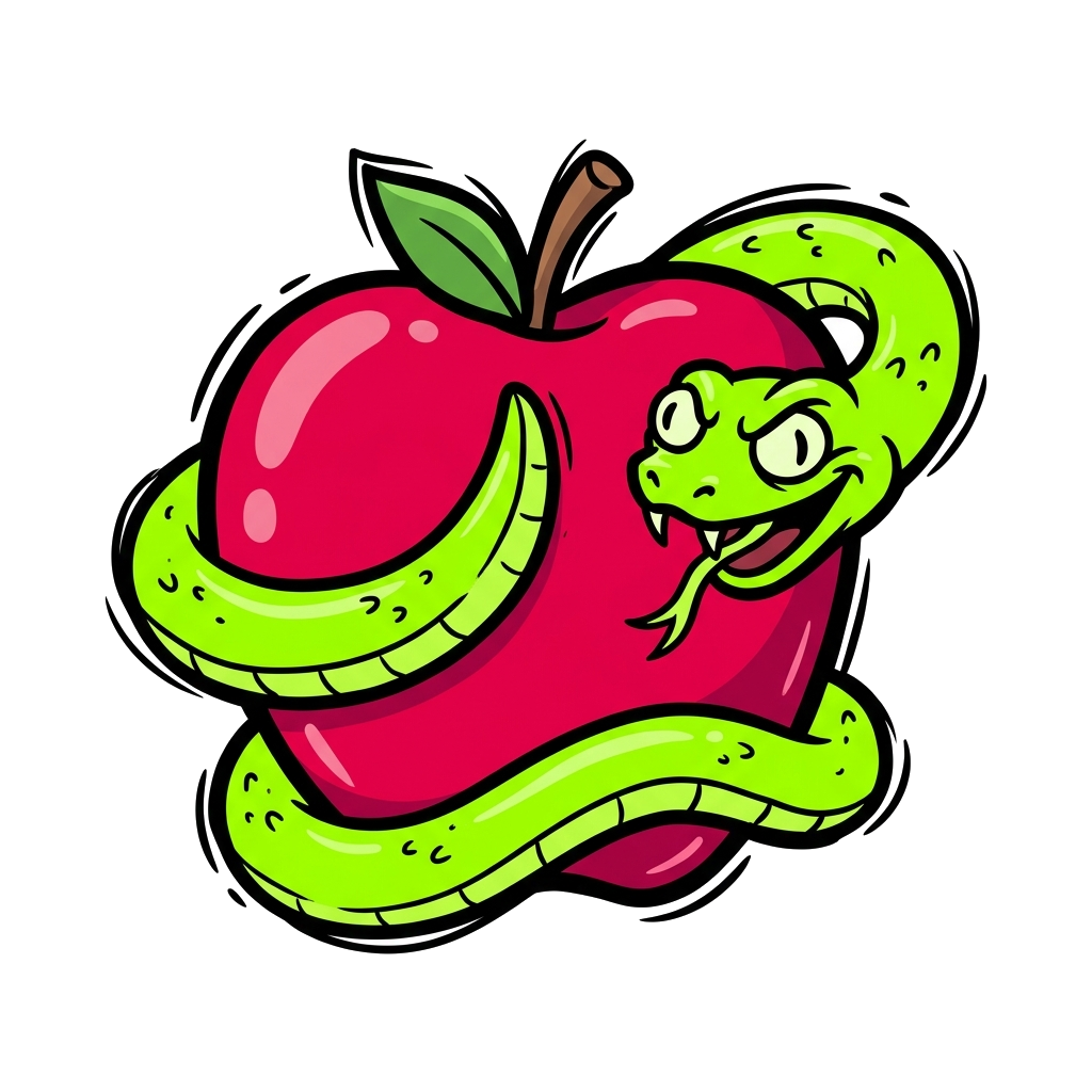paradise ad Logo – Knallroter Apfel mit giftgrüner Schlange