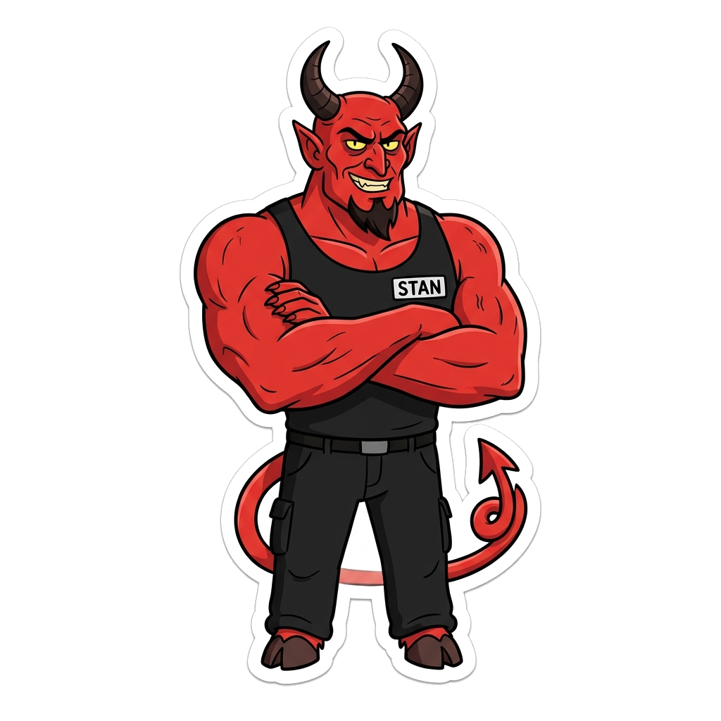 Türsteher Satan mit verschränkten Armen